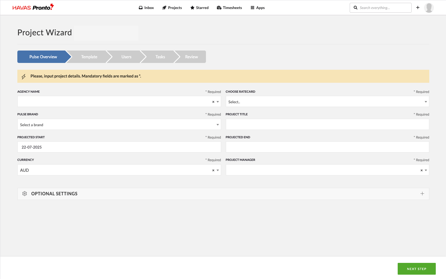 Project Creation with Pronto - Pulse Project Management Software