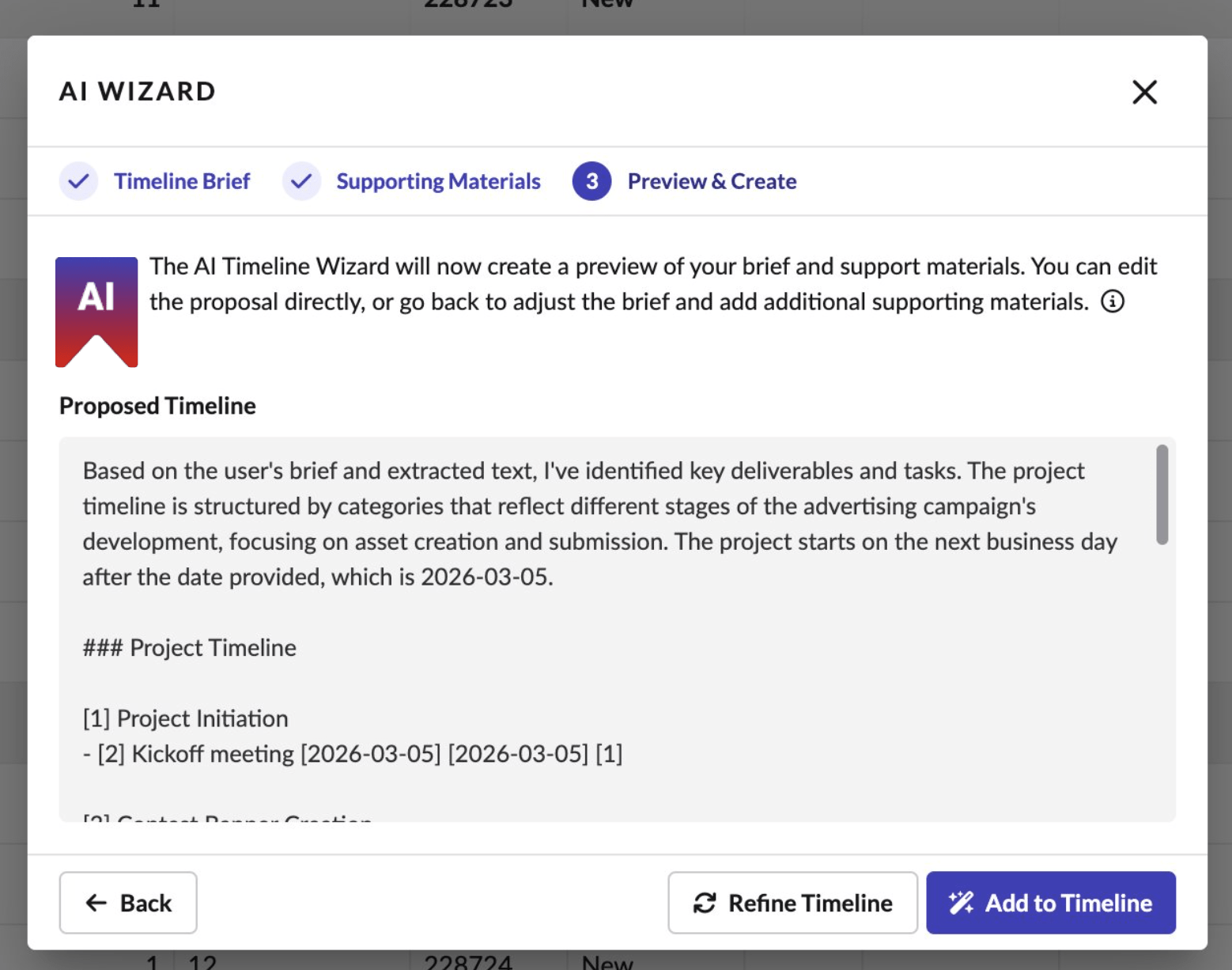AI Wizard: describe your project